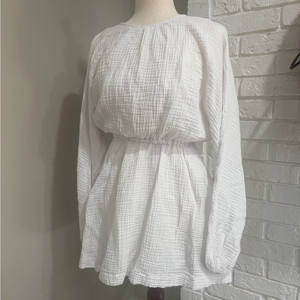 Every White Long-Sleeve Mini Dress with open back